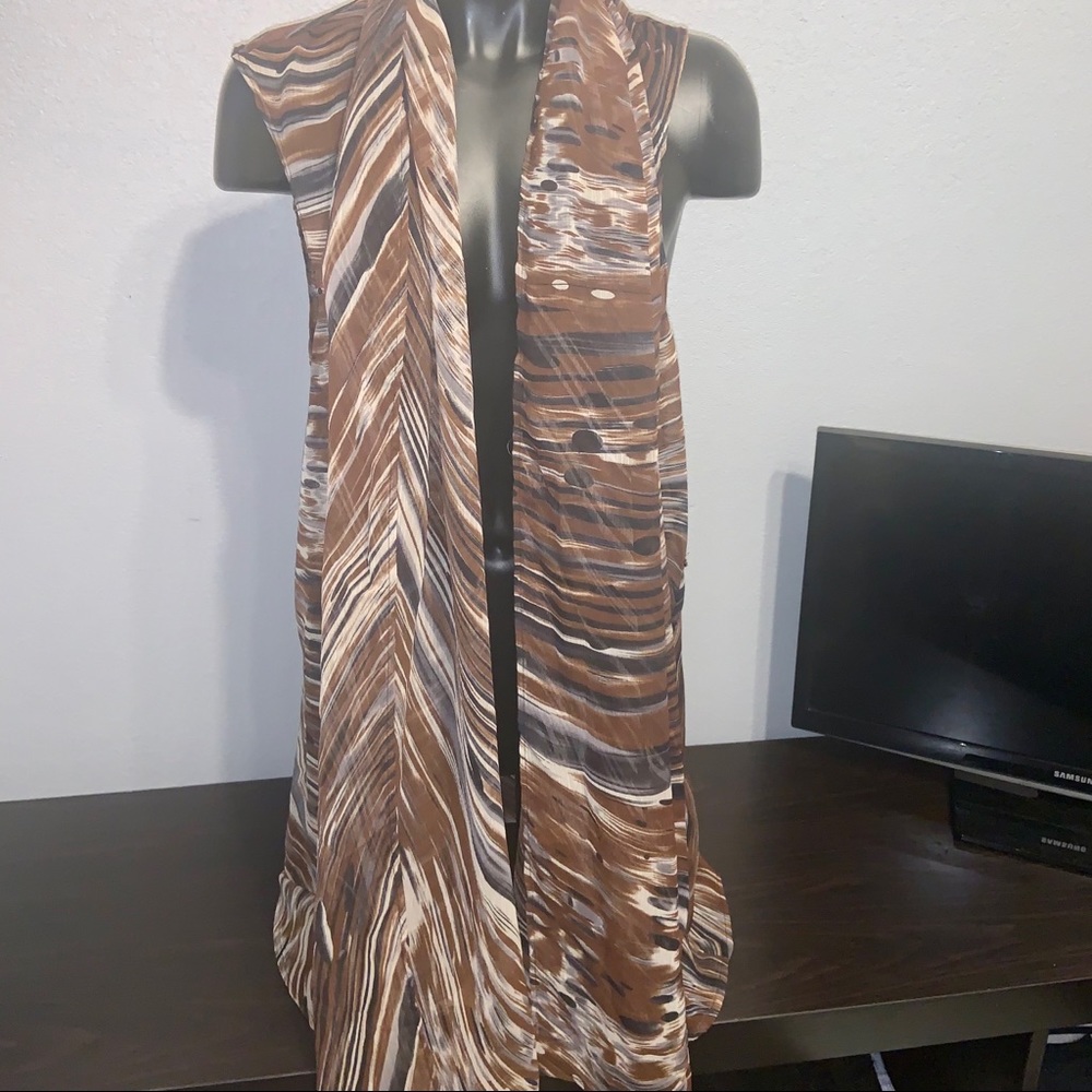 R.Marks Brown flowy sheer kimono L NWOT